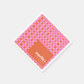 Abstract Checker Pink Orange Custom Baby Shower スタンダードカクテルナプキン (角)