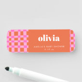 Abstract Checker Pink Orange Custom Baby Shower 名札 (インサイチュ)