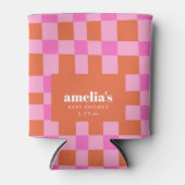 Abstract Checker Pink Orange Custom Baby Shower 缶クーラー (正面)