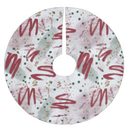 Abstract Cheer in Maroon, Gold & Evergreen ブラッシュドポリエステルツリースカート