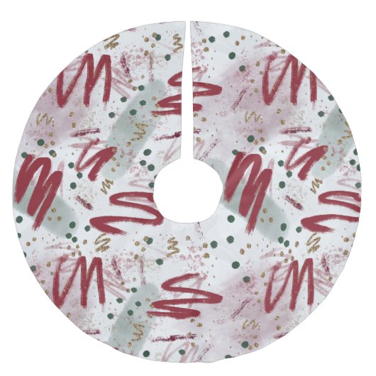 Abstract Cheer in Maroon, Gold & Evergreen ブラッシュドポリエステルツリースカート (正面)