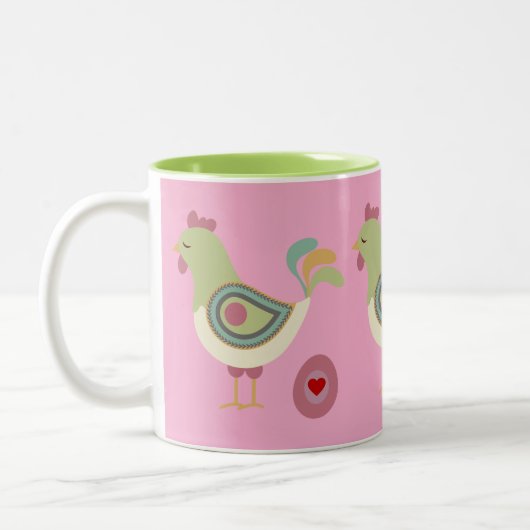 Abstract Chicken & Egg Coffee Cup – Pink ツートーンマグカップ (左)