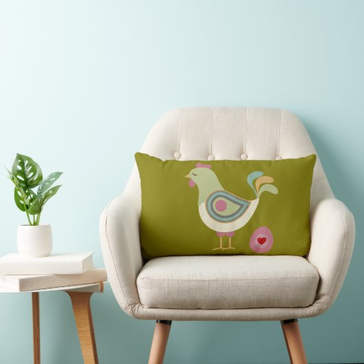 Abstract Chicken & Egg Pillow – Forest Green ランバークッション (椅子)