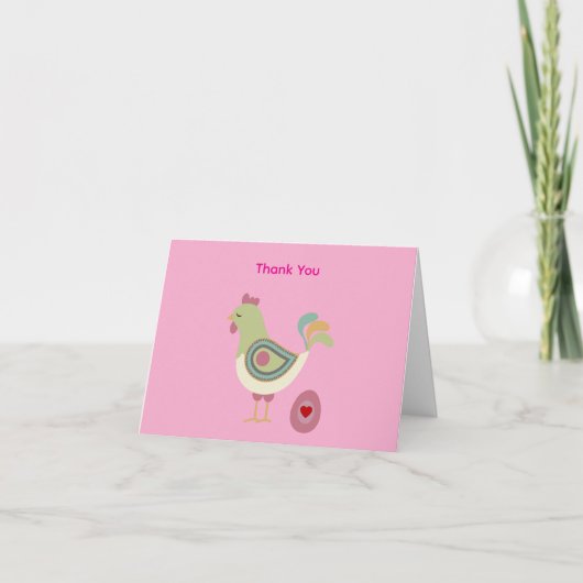 Abstract Chicken & Egg Thank You Card – Pink サンキューカード (正面)