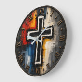 Abstract Christian Cross Modern Faith Art ラージ壁時計 (傾斜)