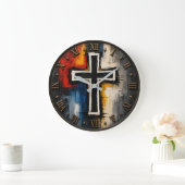 Abstract Christian Cross Modern Faith Art ラージ壁時計 (ホーム)