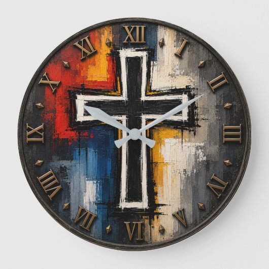 Abstract Christian Cross Modern Faith Art ラージ壁時計 (正面)