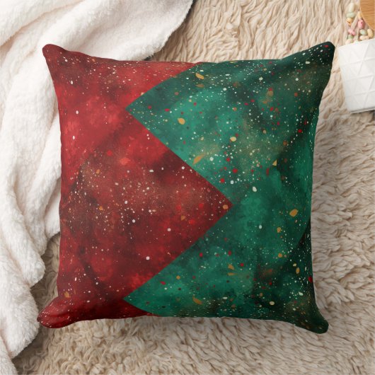 Abstract Christmas Pillow – Modern Red & Green クッション (ブランケット)