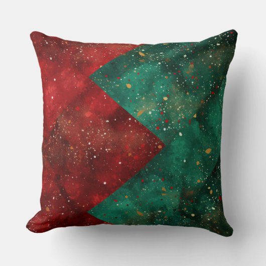Abstract Christmas Pillow – Modern Red & Green クッション (正面)