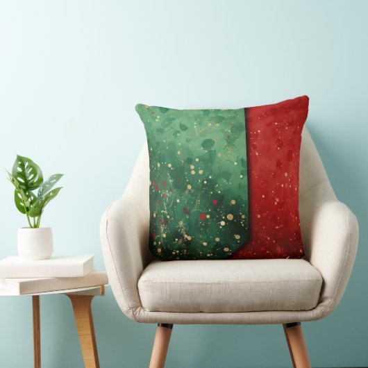 Abstract Christmas Pillow – Modern Red & Green クッション (椅子)