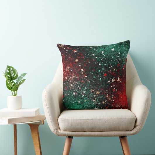 Abstract Christmas Pillow – Modern Red & Green クッション (椅子)