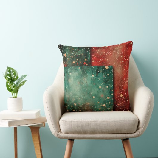 Abstract Christmas Pillow – Modern Red & Green クッション (椅子)