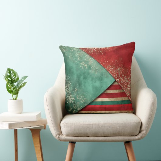 Abstract Christmas Pillow – Modern Red & Green クッション (椅子)