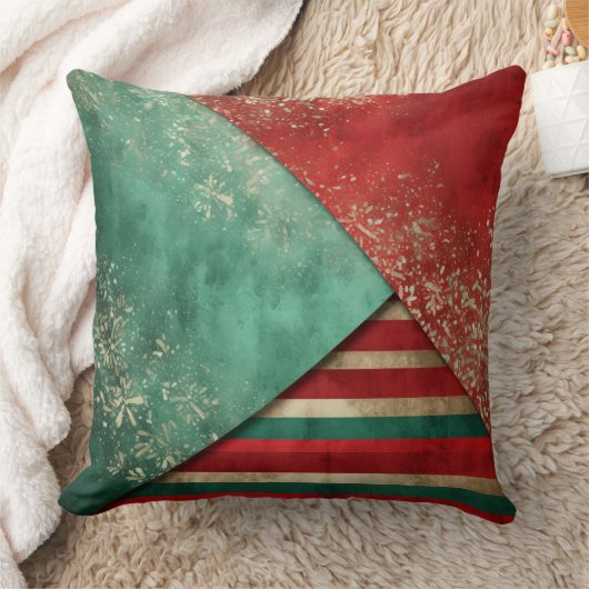 Abstract Christmas Pillow – Modern Red & Green クッション (ブランケット)