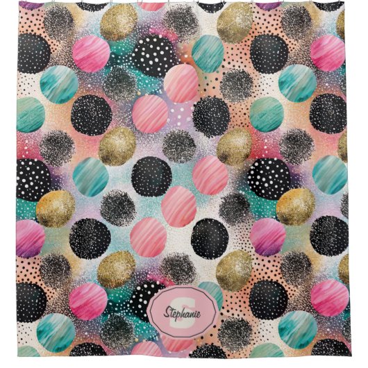 Abstract Circle Pattern -with Glitter & Speckles シャワーカーテン (正面)