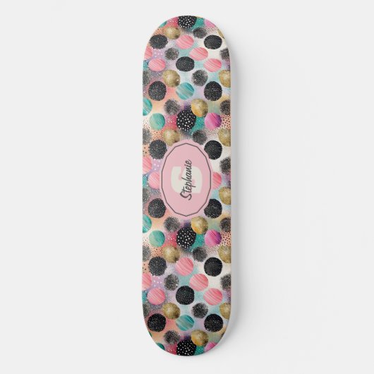 Abstract Circle Pattern -with Glitter & Speckles スケートボード (正面)