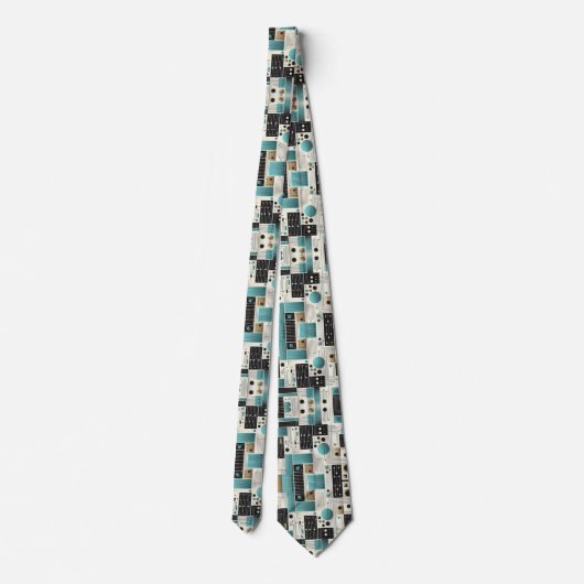 Abstract Circuit Board - Retro Mid Century Modern ネクタイ (裏面)