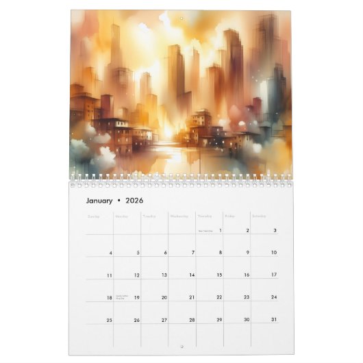 Abstract City Scape 12 Month Calendar カレンダー (1月 2026)
