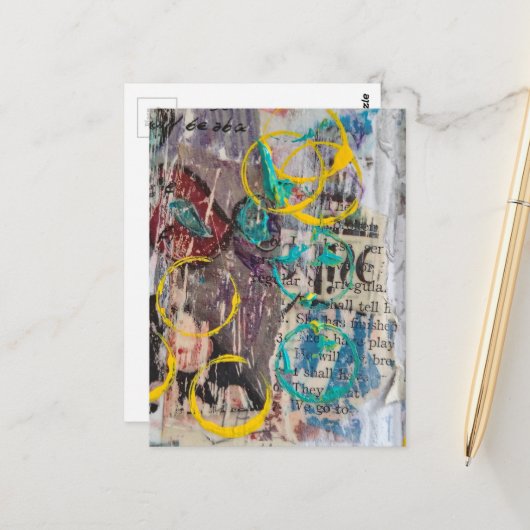 abstract collage blue yellow circles ポストカード (正面/裏面インサイチュ)