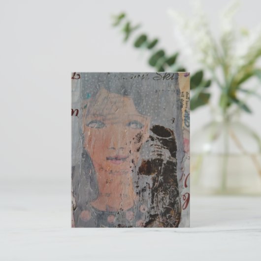 abstract collage with face and skeleton ポストカード (スタンド正面)