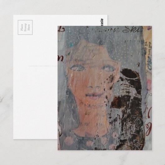 abstract collage with face and skeleton ポストカード (正面/裏面)