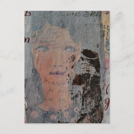 abstract collage with face and skeleton ポストカード (正面)