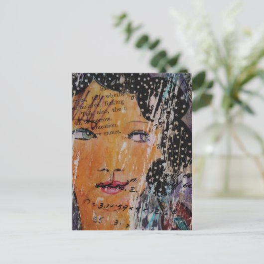 abstract collage with face education games words ポストカード (スタンド正面)