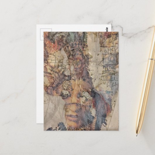 abstract collage with face mixed media ポストカード (正面/裏面インサイチュ)