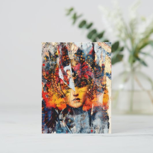 abstract collage with face mixed media ポストカード (スタンド正面)