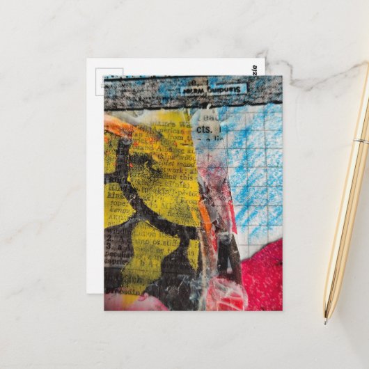 abstract collage yellow sun words ポストカード (正面/裏面インサイチュ)