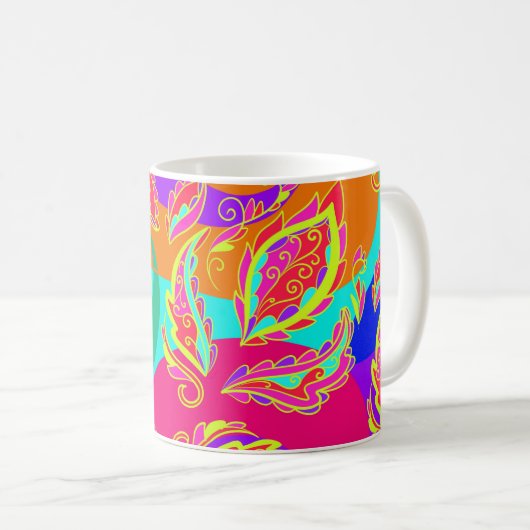 abstract,color,pattern, indian,mandala,pink, コーヒーマグカップ (正面右)