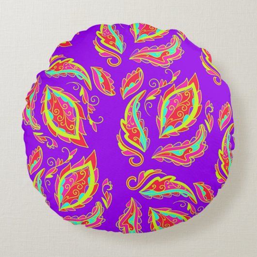 abstract,color,pattern, indian,mandala,purple ラウンドクッション (正面)