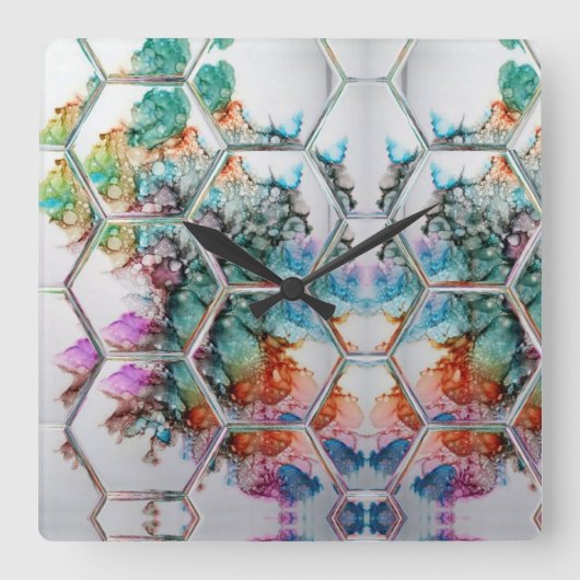 Abstract Colorful alcohol ink art  スクエア壁時計 (正面)