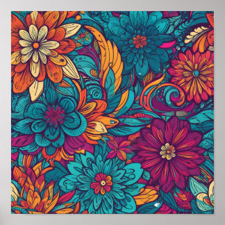 Abstract colorful flowers poster ポスター