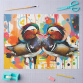 Abstract Colorful Mandarin Ducks Couple Decoupage 薄葉紙 (クラフト)