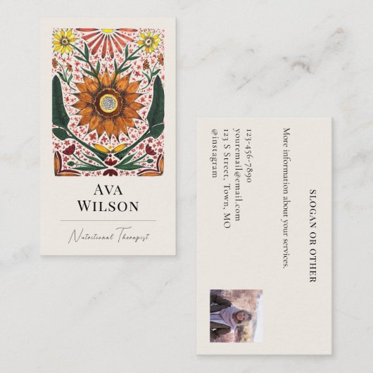 Abstract Colorful Painted Botanicals with Photo  名刺 (正面/裏面)