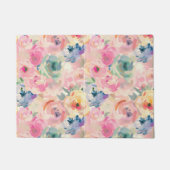 Abstract Colorful Pastel Flowers Floral Pattern ドアマット (正面)