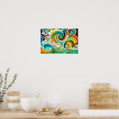 Abstract Colorful Retro 70s Hippie Waves Artwork | ポスター (キッチン)