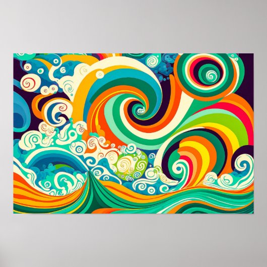 Abstract Colorful Retro 70s Hippie Waves Artwork | ポスター (正面)