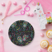 Abstract Colorful Spooky Skulls Halloween ペーパープレート (パーティー)