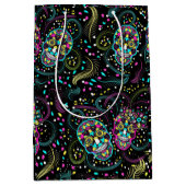 Abstract Colorful Spooky Skulls Halloween ミディアムペーパーバッグ (正面)
