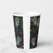 Abstract Colorful Spooky Skulls Halloween 紙コップ (右)
