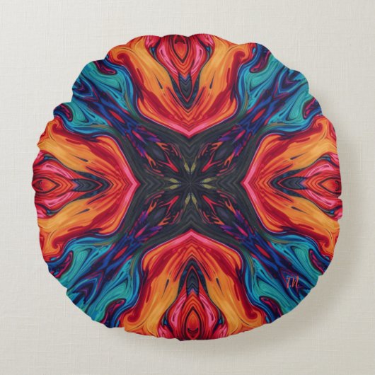 Abstract Colour Combination Throw Pillow ラウンドクッション (正面)