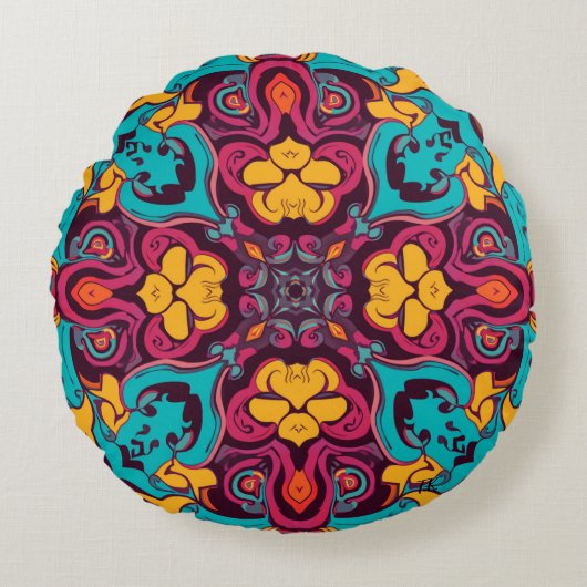 Abstract Colour Combination Throw Pillow ラウンドクッション (正面)