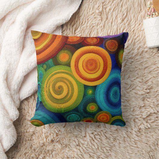 Abstract concentric circles in vibrant multicolor  クッション (ブランケット)