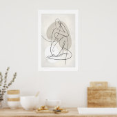 Abstract Contour Figure Poster - Neutral Gray and ポスター (キッチン)