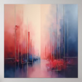 Abstract Coral and Blue Geometric Art  ポスター (正面)