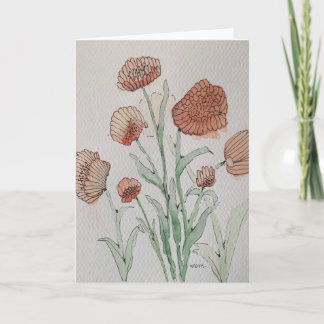 Abstract Coral Floral Watercolor Card カード