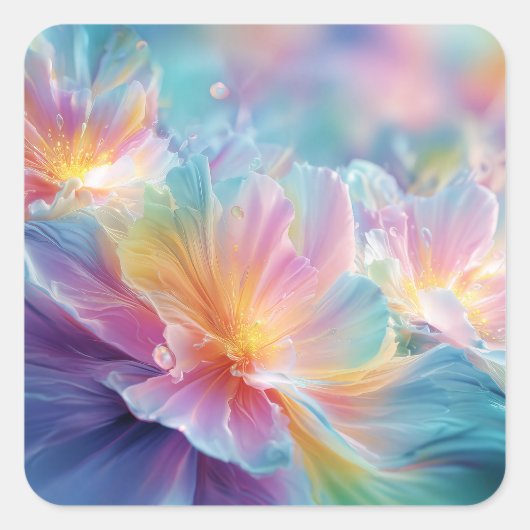 Abstract cosmic floral explosion in pastel スクエアシール (正面)
