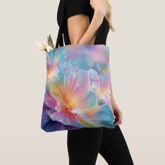 Abstract cosmic floral explosion in pastel トートバッグ (クローズアップ)